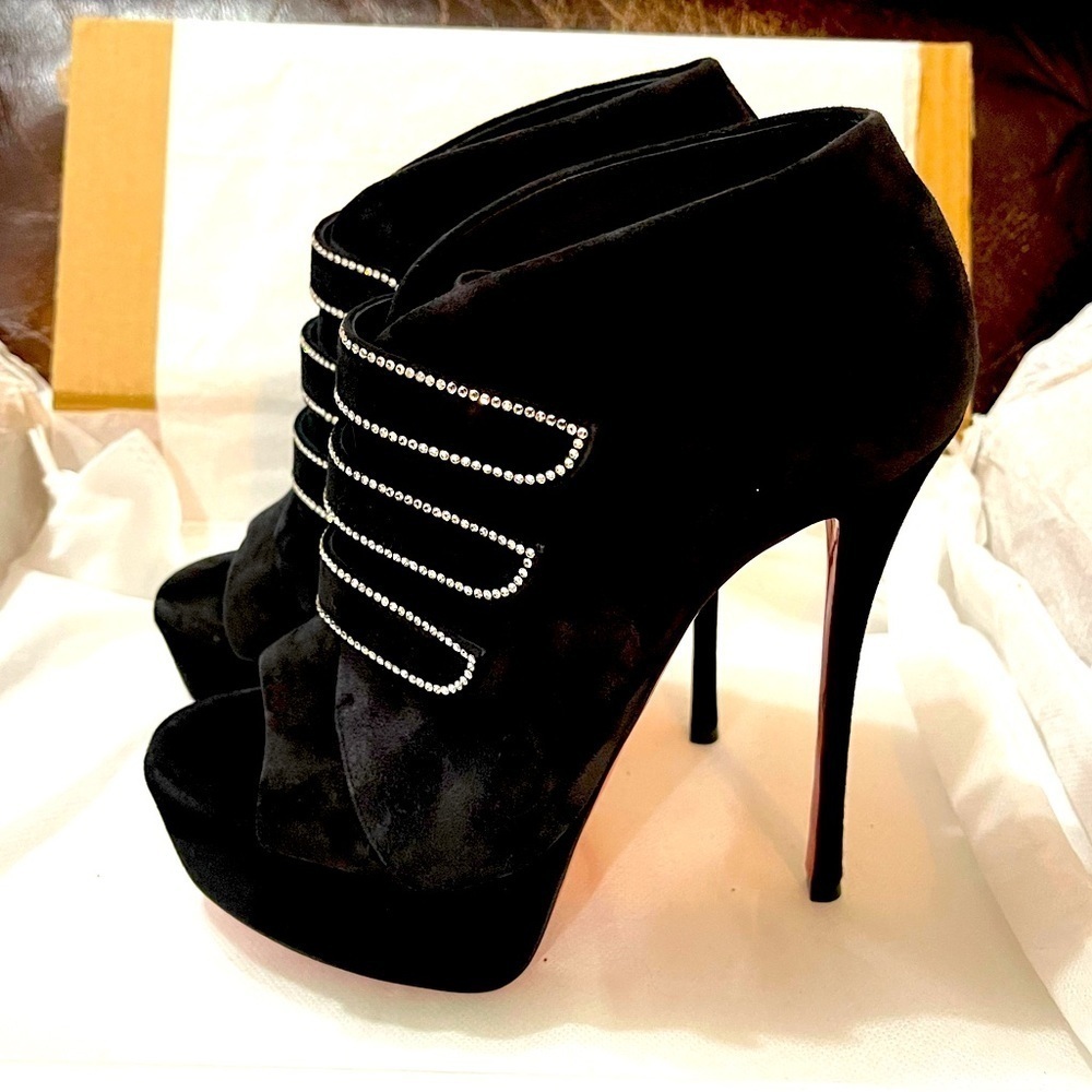 Christian Louboutin crystal Veau velour platform peeptoe 150mm EU36.5